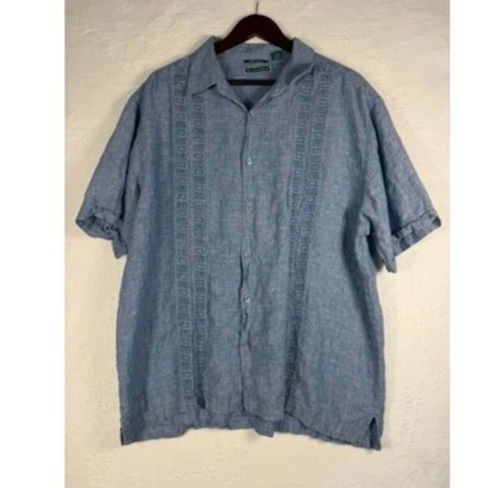 Cubavera Linen Button Up Shirt Mens XXL Blue Excellent 100% Linen Short